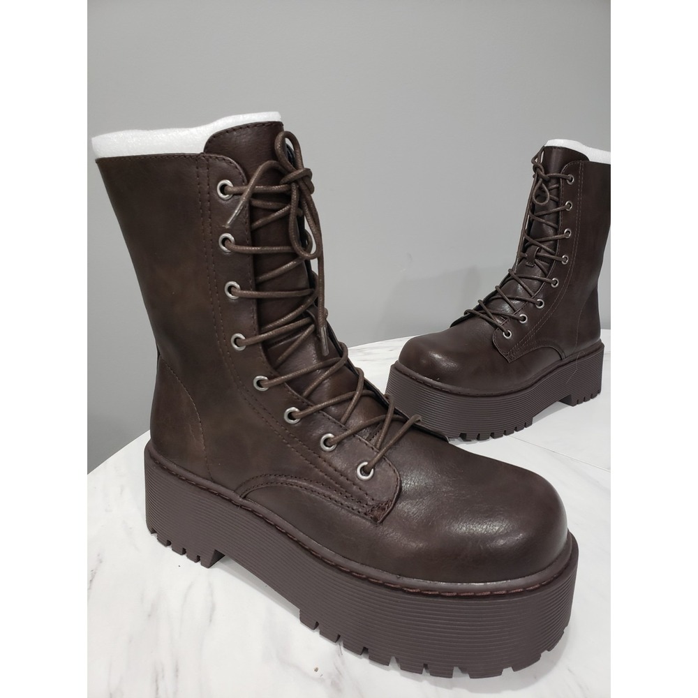 NEW Dolls Kill Current Mood Renegade Combat Platform Boots MICHELE BROWN SZ 10